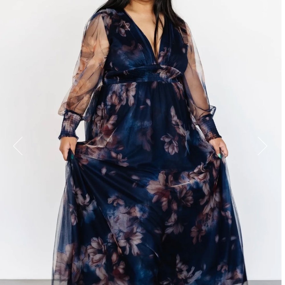 Baltic Born: Layla Tulle Maxi Dress | Dark Blue Floral - Size 2XL NWT